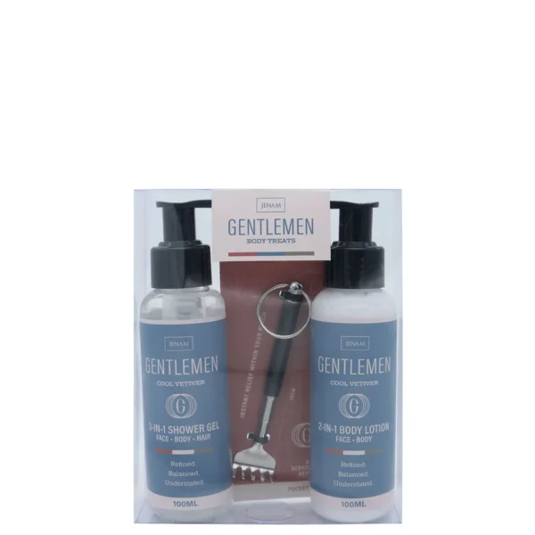 Gentlemen Body Treats (Cool Vetiver) - 100ml 3-In-1 Shower Gel, 100ml 2-In-1 Body Lotion & Mini Back Scratcher Keyring (8cm)
