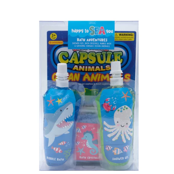 Happy To Sea You Bath Adventures - 100g Bath Crystals, 135ml Bath & Shower Gel, 135ml Bubble Bath & Sea Creatures Grow Capsules