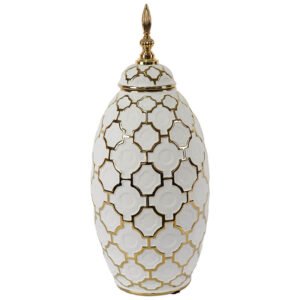 GOLD & WHITE GINGER JAR/LID 41CM