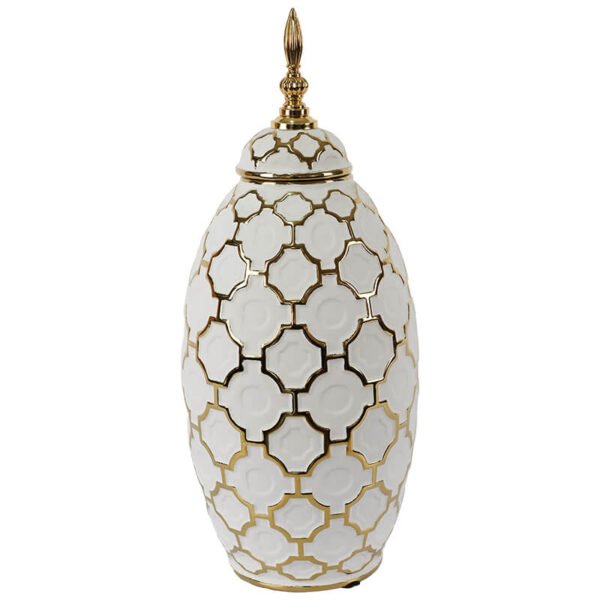 GOLD & WHITE GINGER JAR/LID 41CM