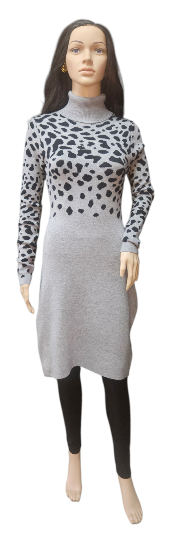 Animal Print Turtleneck Knitted Dress - Image 2