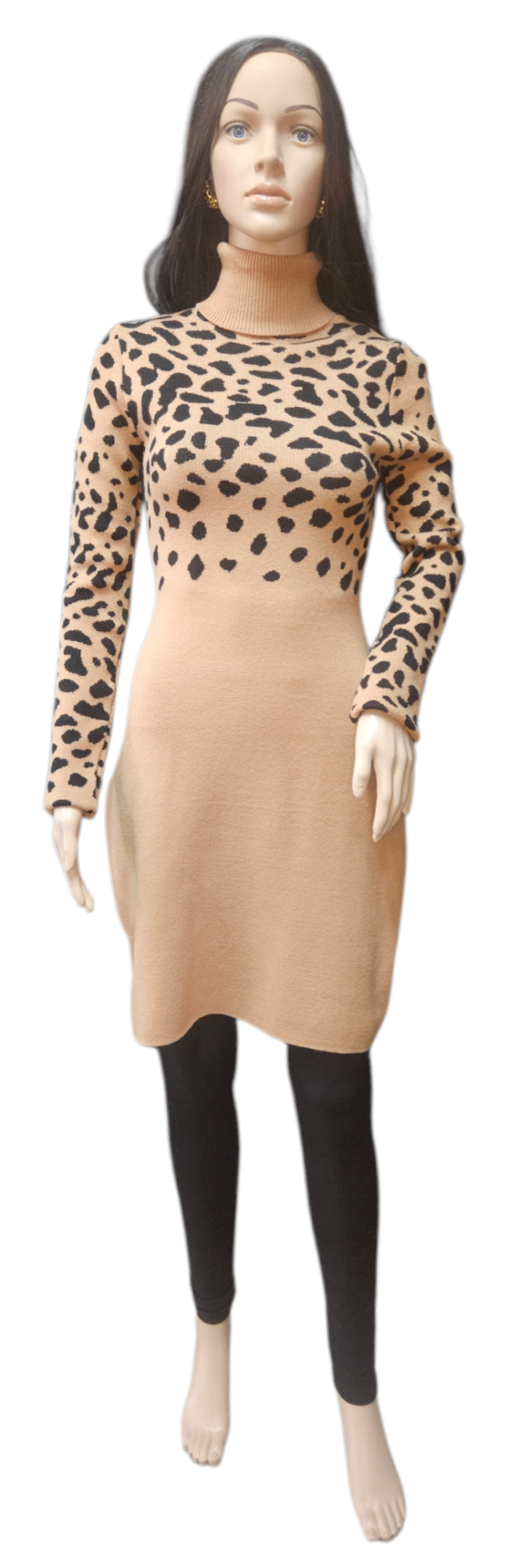 Animal Print Turtleneck Knitted Dress - Image 3