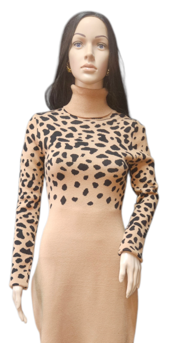 Animal Print Turtleneck Knitted Dress