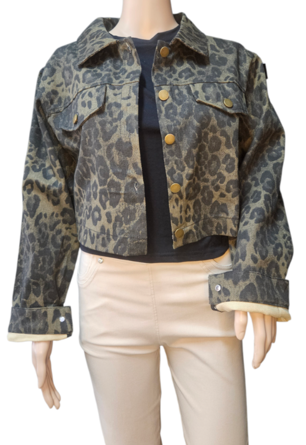 Crop Denim Animal Print Jacket