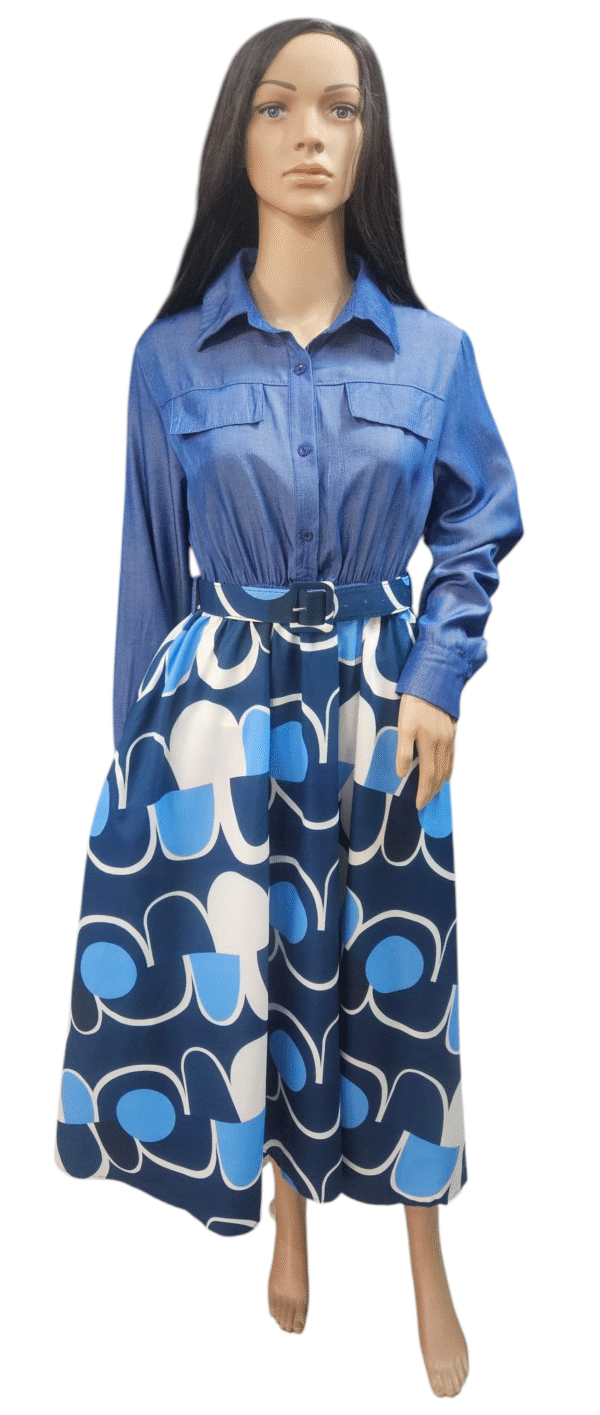 Denim Look Dress with Belt CY90877H