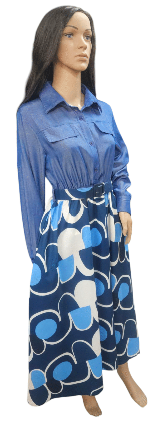 Denim Look Dress with Belt CY90877H - Image 5
