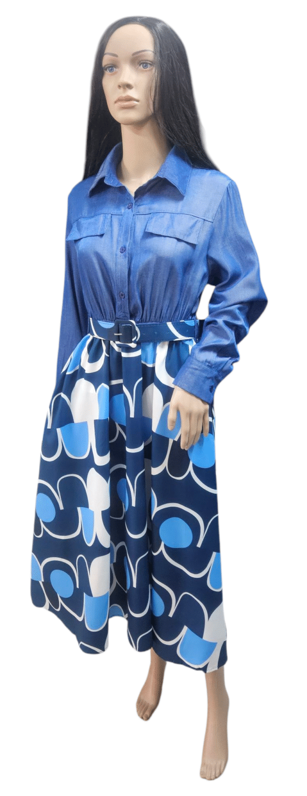 Denim Look Dress with Belt CY90877H - Image 6