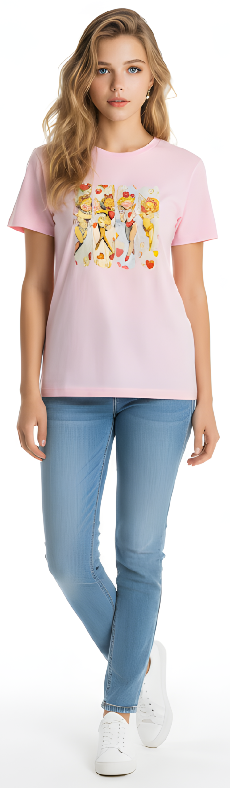 Cotton T-Shirt / Pink / Angel hearts