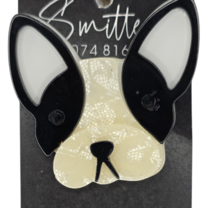 Black and White Dog Face Pin Brooch