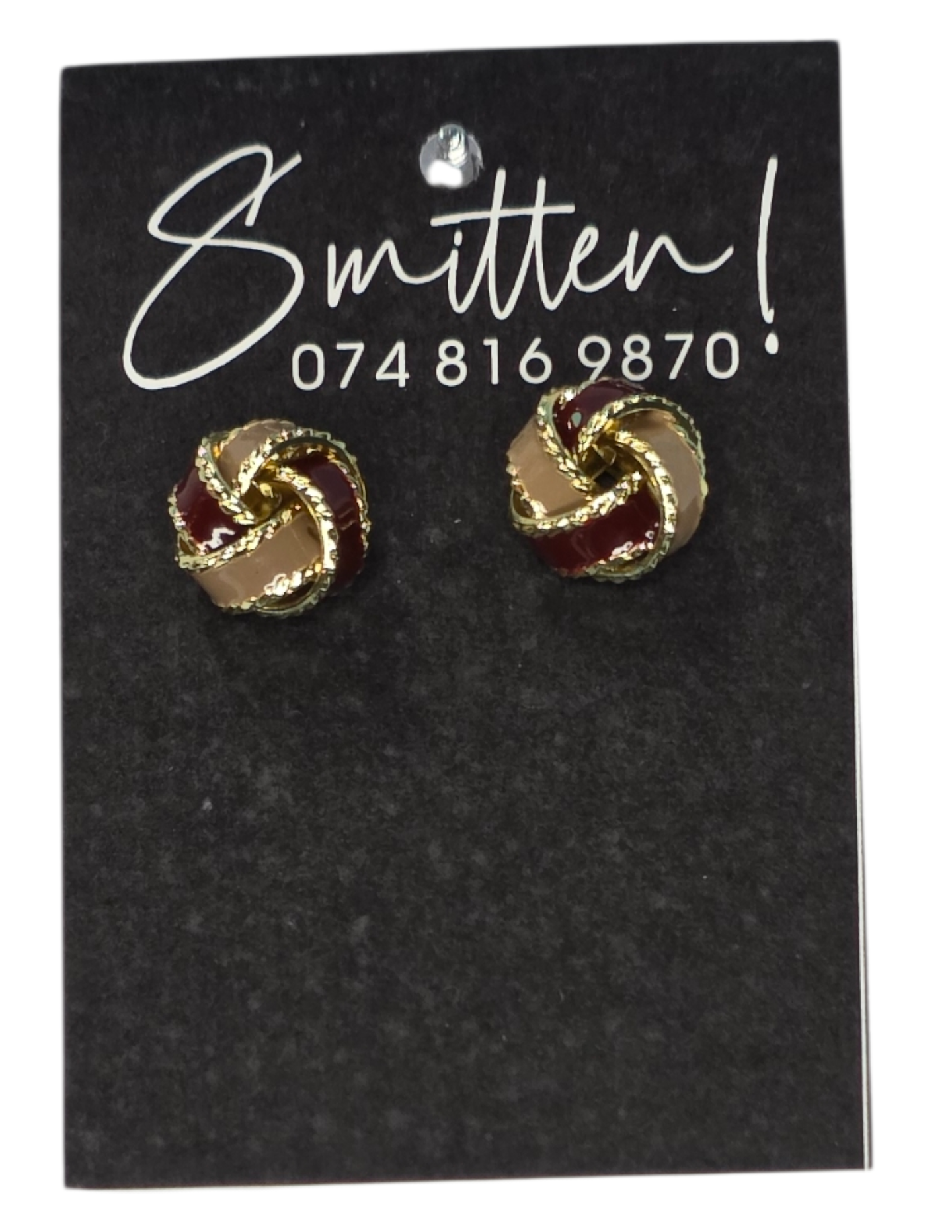 Round Cream and Red Stud Earring