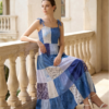 Tie Strap Sun Dress Patchwork Blue