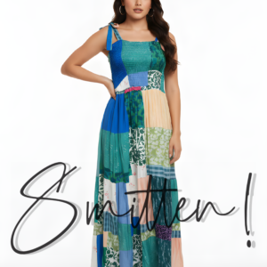 Tie Strap Sun Dress Patchwork Turquoise