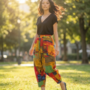 Patchwork Harem Pants - Yellow