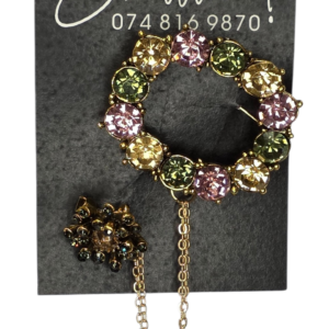 Rhinestone wreath Chatelaine brooch