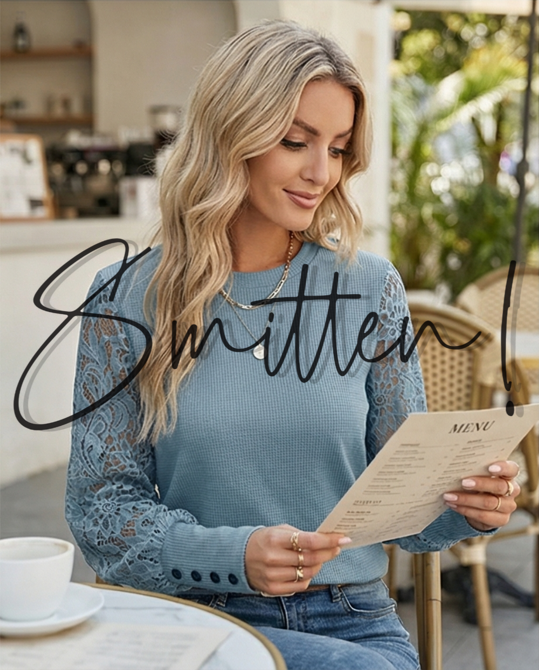 Waffle-knit top - Blue - Image 5