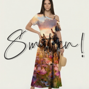 Alternative view of Donkey and Wildflower Behind a Rustic Wire Fence