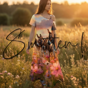 Donkey and Wildflower Behind a Rustic Wire Fence