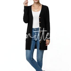 Knit cardigan - front button-down - Black