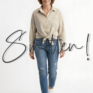 Blouse - Beige and White button-down