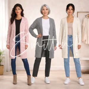 Alternative view of Diamond knit Longline cardigan - Grey