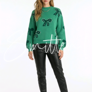 Pearl-Embellished Bow Sweater / Jersey GREEN