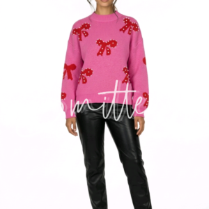 Pearl-Embellished Bow Sweater / Jersey PINK