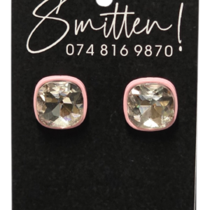 Crystal Bezel Studs Earrings Square Shape