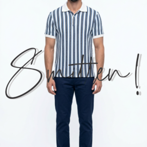 Vertical Stripe Sheer Polo Shirt - BLUE