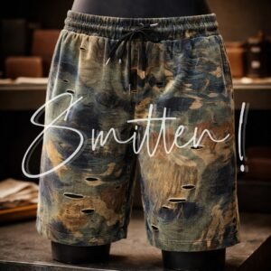 Distressed camo-print shorts - Blue