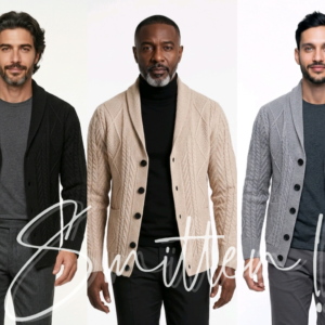 Alternative view of  Men's Cable-knit Collar cardigan - Black