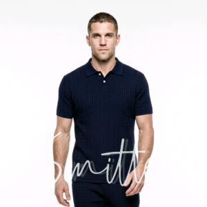 Textured Knit Polo shirt - Navy