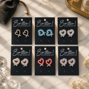 Crossover Rhinestone Heart Stud Earrings