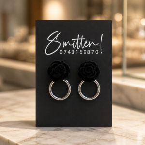 Black Fabric Rose Earrings