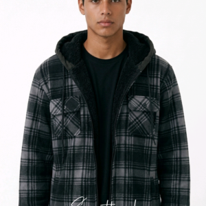 Men's Hooded, Fleece-lined Plaid Flannel Jacket BLACK