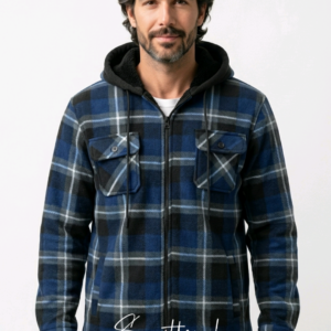 Men's Hooded, Fleece-lined Plaid Flannel Jacket BLUE