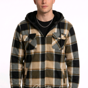 Men's Hooded, Fleece-lined Plaid Flannel Jacket BROWN