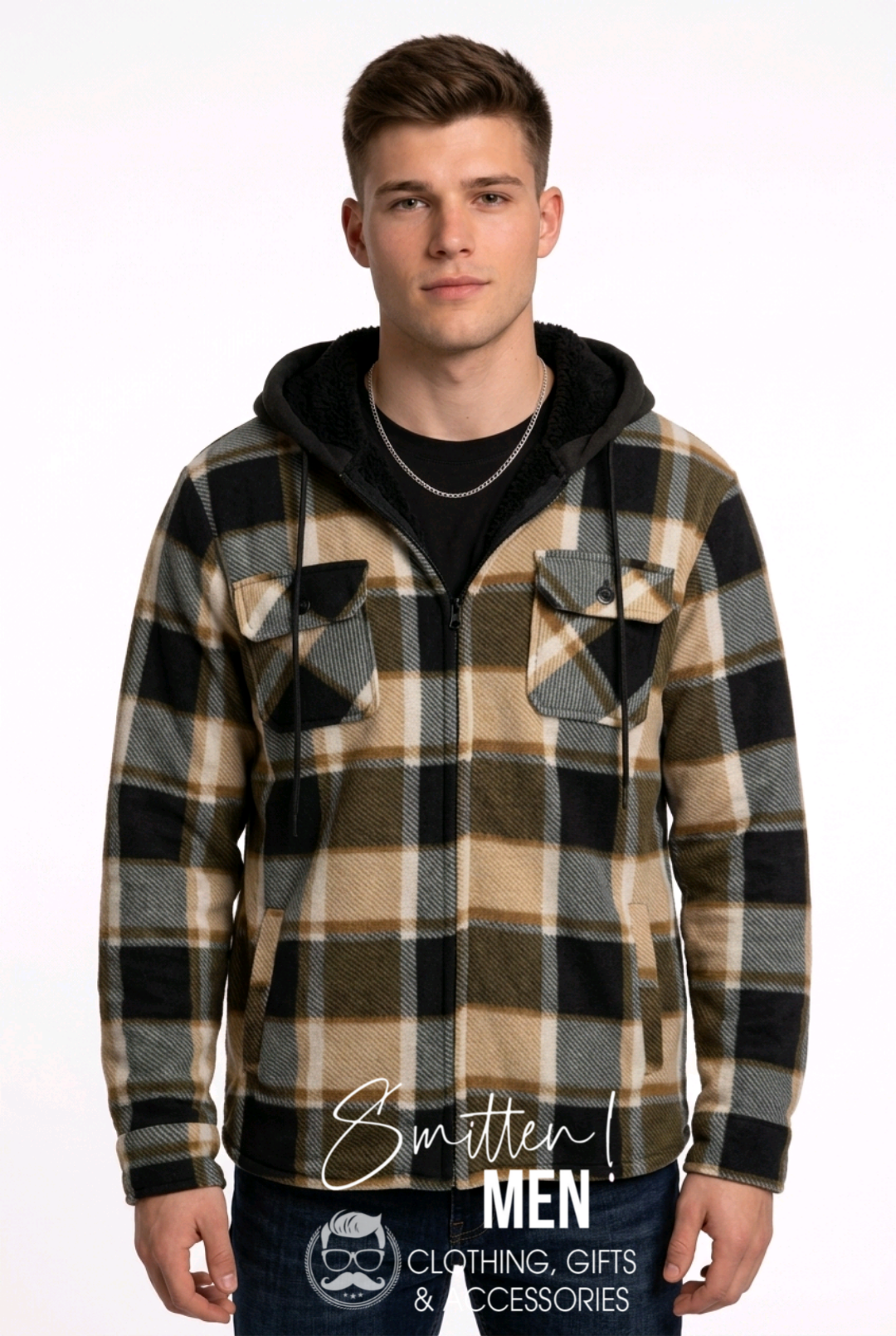 Men's Hooded, Fleece-lined Plaid Flannel Jacket BROWN – smitten