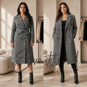 Alternative view of Houndstooth Pattern / Glen plaid double-breasted longline coat