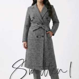 Houndstooth Pattern / Glen plaid double-breasted longline coat