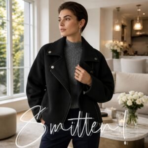 Elegant Casual Loose Turn-Collar Short Jacket/Trench Coat BLACK