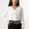 V-neck Blouse features a romantic Ruffle trim - White