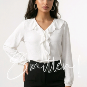 V-neck Blouse features a romantic Ruffle trim - White