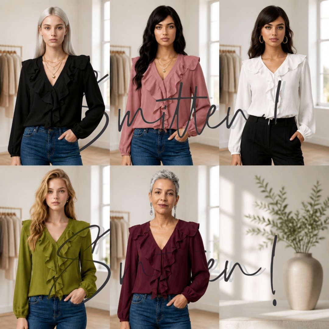 V-neck Blouse features a romantic Ruffle trim - White - Image 4