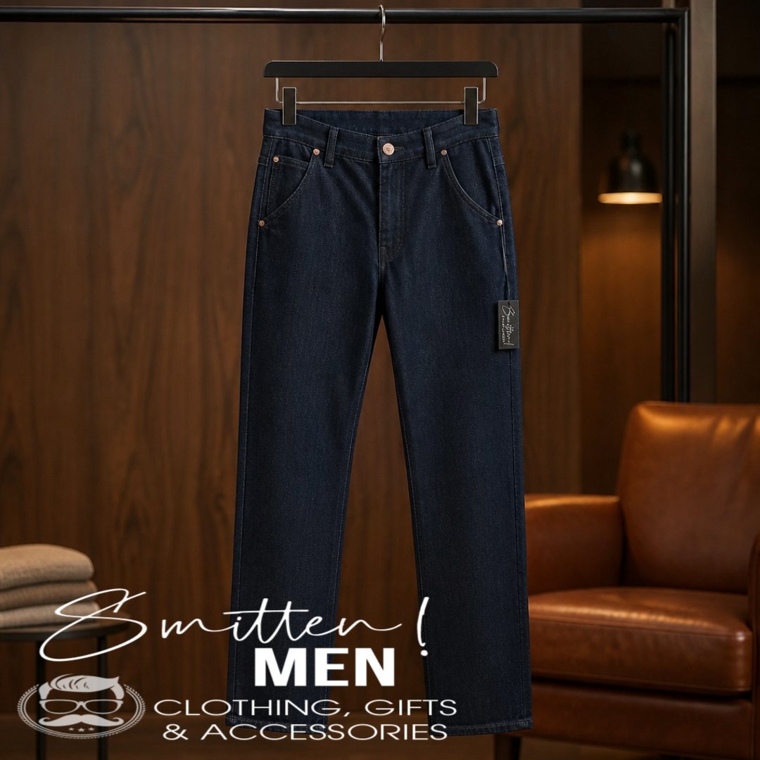 Men's dark Indigo Straight-leg Denim Jeans.