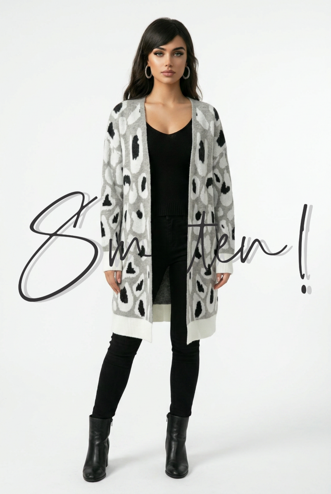 Grey Leopard Print Cardigan
