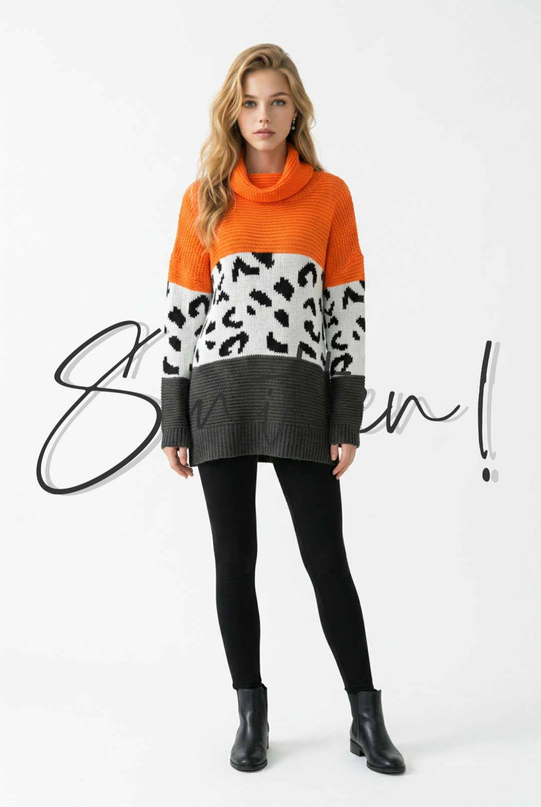 Color-block Sweater - Orange