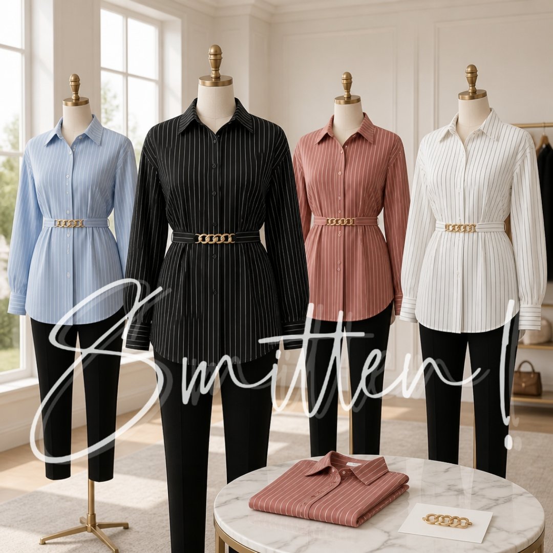 Classic White Pinstripe Long-sleeve Blouse - Image 3