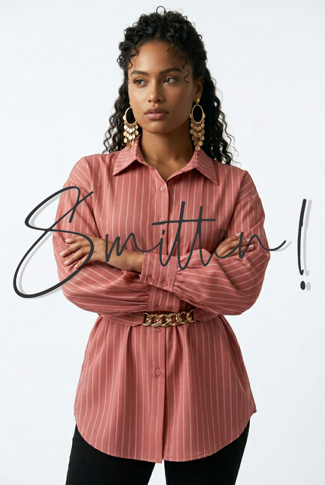 Classic Salmon Pinstripe Long-sleeve Blouse