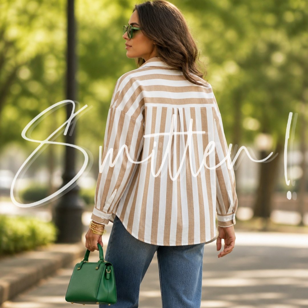 Striped Button-down Shirt Beige