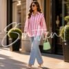 Striped Button-down Shirt Red
